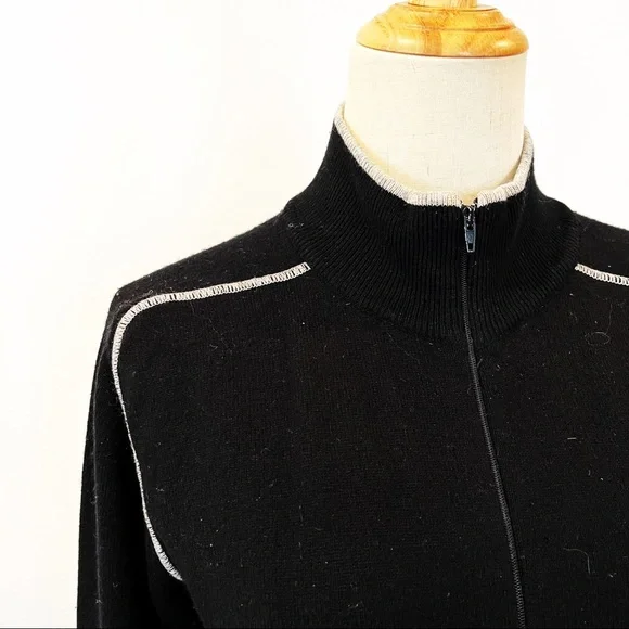 Cashmere and Silk Black Zip Front Sweater Black Gray Small Made in Italy - Picture 4 of 9